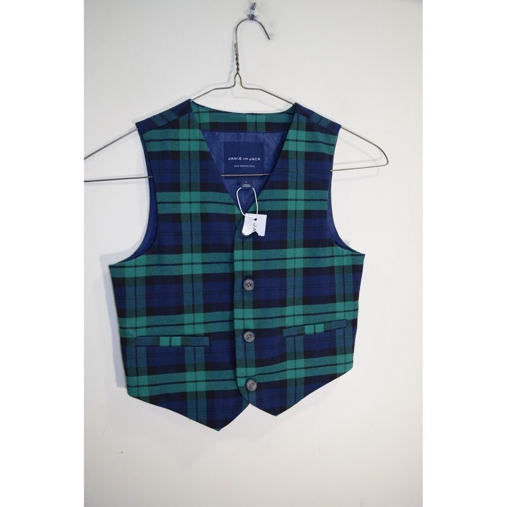 2021 Janie Jack BLACK WATCH Plaid Vest BOYS 7 NEW Green Black Blue